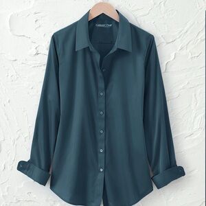 Coldwater Creek emerald green no iron Button-Down Shirt